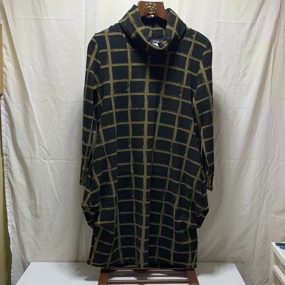 Ever Sassy Women Black Gold Sweater Dress with Pockets Size Large NWT Turtleneck - Picture 1 of 8